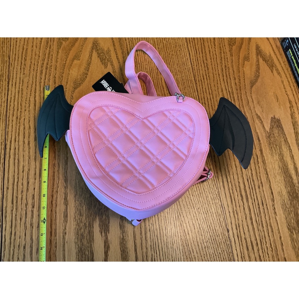 Monster High Draculaura Heart Bat Wing Mini Backpack Pink Black Quilted Goth NWT - Picture 6 of 6